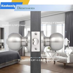 Knobonly Entry Keyed Alike Door Knobs with Lock and Key, Exterior Door Locks with Same Key, Front Door Handles Lock with Keys, Satin Nickel Entry Door Locksets, 3 Pack