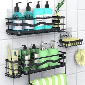 3free 6 pack shower caddy, strong adhesive shower organizer with soap holders no drilling shower shelves, rustproof sus304 stainless steel bathroom shower shelf for inside shower (black)