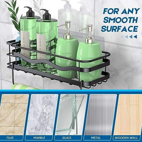 3Free 6 Pack Shower Caddy, Strong Adhesive Shower Organizer with Soap Holders No Drilling Shower Shelves, Rustproof SUS304 Stainless Steel Bathroom Shower Shelf for Inside Shower (Black)