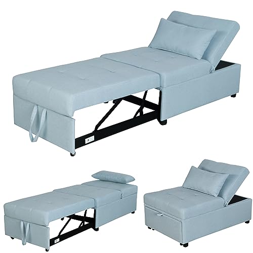 Haplized Sleeper Sofa Couch, Pull Out Couch Bed Sleeper Sofa, Chair Bed, Ottoman Chair with Adjustable Backrest, Portable Pillow, Fold Out Couch Bed, for Small Room, Apartment (Green Fabric)