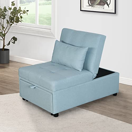 Haplized Sleeper Sofa Couch, Pull Out Couch Bed Sleeper Sofa, Chair Bed, Ottoman Chair with Adjustable Backrest, Portable Pillow, Fold Out Couch Bed, for Small Room, Apartment (Green Fabric)