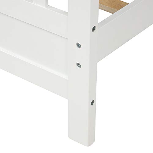 POCIYIHOME Twin Wood Platform Bed with Headboard and Footboard, Modern Bed Frame with Solid Wood Slat and Support Legs for Bedroom, Simple and Classic Design,No Box Spring Need, White (Twin)
