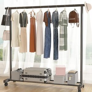 UEIDIHI Clothing Clothes Rack, Rolling Garment Organizer with Wheels and Bottom Rod, Portable Clothes Organizer Rod for Display & Hanging Clothes,Black,59in