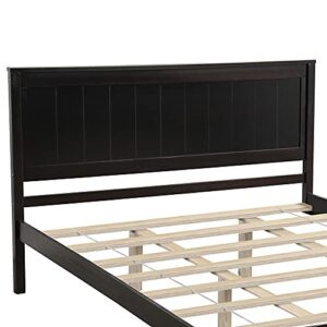 POCIYIHOME Queen Wood Platform Bed Frame with Headboard, Modern Bed Frame with Solid Wood Slat and Support Legs for Bedroom, Simple and Classic Design, No Box Spring Need, Espresso (Queen)