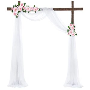 elvaesther white drapes sheer backdrop curtain, wedding arch draping fabric, 2ft x 18ft drapery outdoor background photography props decorations for ceremony reception party ceiling backdrop