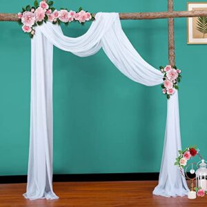 Elvaesther White Drapes Sheer Backdrop Curtain, Wedding Arch Draping Fabric, 2ft X 18ft Drapery Outdoor Background Photography Props Decorations for Ceremony Reception Party Ceiling Backdrop