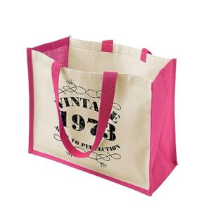 50th birthday tote bag gifts for women - reusable cotton jute shoulder bags for shopping - vintage 1973 - fuchsia-l