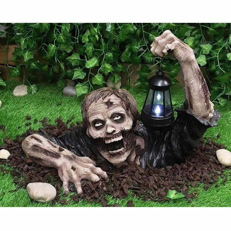 2023 Halloween Decorations Zombie with Solar Led Lantern,Resin Zombie Garden Statue Decoration for Halloween Graveyard Decor Halloween Decorations for Patio Yard Holiday Garden