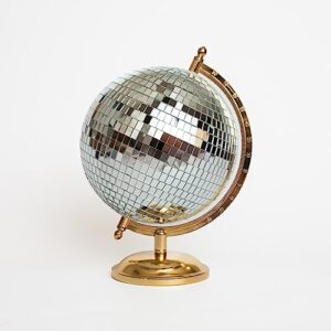 alara designs disco ball – unique disco ball décor globe – luxurious light reflecting desk globe – gold and mirror world globe – fully rotating mini disco ball – fun and cool design – 11 x 8 inch