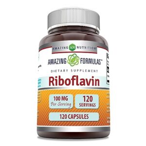 amazing formulas riboflavin 100 mg 120 capsules supplement | vitamin b2 | non-gmo | gluten free | made in usa