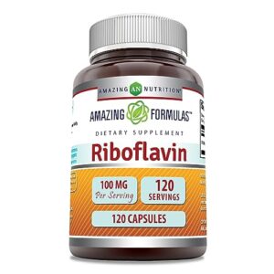 Amazing Formulas Riboflavin 100 mg 120 Capsules Supplement | Vitamin B2 | Non-GMO | Gluten Free | Made in USA