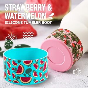2 Pcs of Silicone Cup Boot with Straw Cover for Stanley Cup Accessories, Silicone Base Water Bottle Bottom Sleeve for 40 oz 30 oz Tumbler Hydro Flask (Watermelon and Strawberry Silicon Boot)