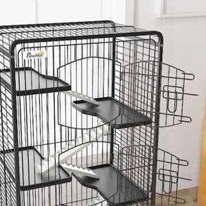 PawHut 6 Level Small Animal Cage for Dwarf Rabbits, Pet Minks, and Chinchillas w/Removable Tray, Ramp, Water Bottle, Food Dish, Small Pet Cage for Indoor Use, Black