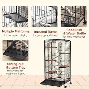 PawHut 6 Level Small Animal Cage for Dwarf Rabbits, Pet Minks, and Chinchillas w/Removable Tray, Ramp, Water Bottle, Food Dish, Small Pet Cage for Indoor Use, Black