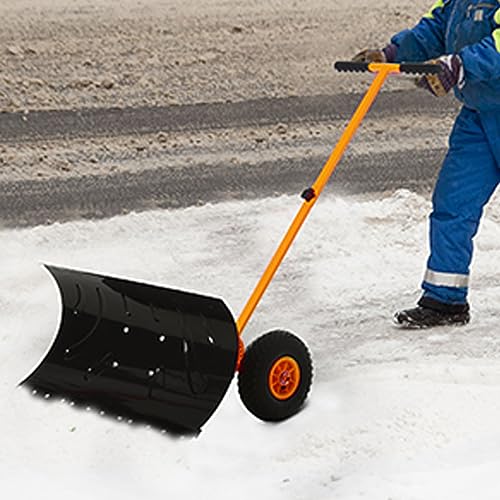 THUNDERBAY Snow Shovel with Wheels, Snow Pusher, Cushioned Adjustable Angle Handle Snow Removal Tool, 29" Blade, 10" Wheels