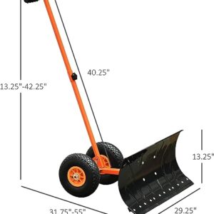 THUNDERBAY Snow Shovel with Wheels, Snow Pusher, Cushioned Adjustable Angle Handle Snow Removal Tool, 29" Blade, 10" Wheels