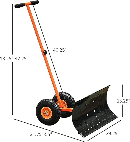 THUNDERBAY Snow Shovel with Wheels, Snow Pusher, Cushioned Adjustable Angle Handle Snow Removal Tool, 29" Blade, 10" Wheels