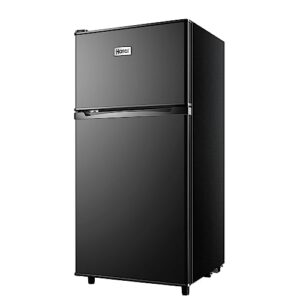 wanai 3.5 cu.ft dual door mini fridge with freezer small refrigerator energy-efficient, low noise, mini fridge for bedroom dorm and office, black
