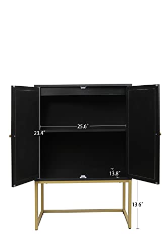DHPM Natural Rattan 2 Door High, Sideboard Buffet Cupboard Accent Cabinet, Adjustable Shelves,Easy Assembly, Black