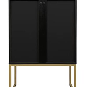 DHPM Natural Rattan 2 Door High, Sideboard Buffet Cupboard Accent Cabinet, Adjustable Shelves,Easy Assembly, Black