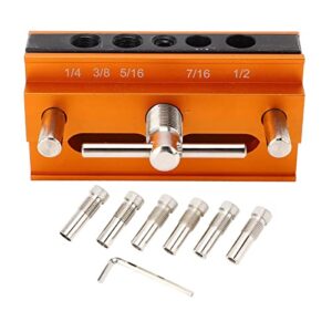 Drilling Guide, Self Centering Dowel Jig Kit Aluminum Alloy Orange 4 Holes Width Capacity Drill Positioner Adjustable Hand Tools, Drilling Holders