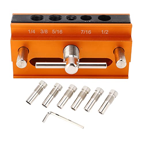 Drilling Guide, Self Centering Dowel Jig Kit Aluminum Alloy Orange 4 Holes Width Capacity Drill Positioner Adjustable Hand Tools, Drilling Holders