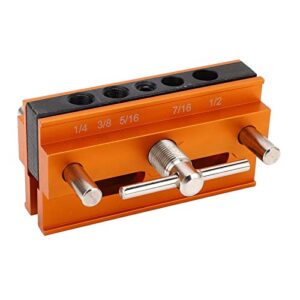 Drilling Guide, Self Centering Dowel Jig Kit Aluminum Alloy Orange 4 Holes Width Capacity Drill Positioner Adjustable Hand Tools, Drilling Holders