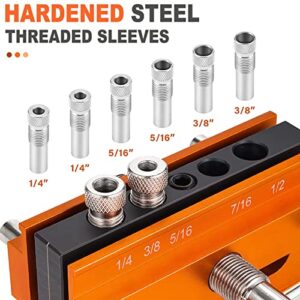 Drilling Guide, Self Centering Dowel Jig Kit Aluminum Alloy Orange 4 Holes Width Capacity Drill Positioner Adjustable Hand Tools, Drilling Holders