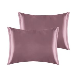 uxcell satin pillowcase for hair and skin breathable and soft set of 2 with envelope closure, gifts for women men standard (20"x26") bean paste color