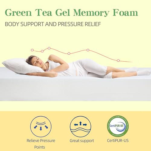 HWGEBY Bed Full Size Matress, Full Size Memory Foam Mattress for Cool Sleep, Double Bed Mattress Green Tea Mattress, Cool Gel Memory Foam Mattress with Soft Cloth Cover(Full, 6 Inch)