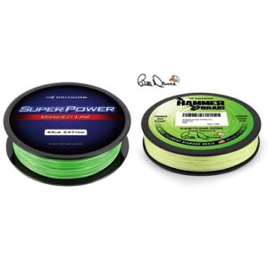 kastking superpower braided fishing line & hammer braid fishing line chartreuse, 4 strand, 15lb, 300yds