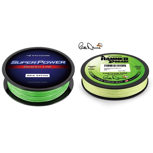 KastKing Superpower Braided Fishing Line & Hammer Braid Fishing Line Chartreuse, 4 Strand, 15LB, 300Yds