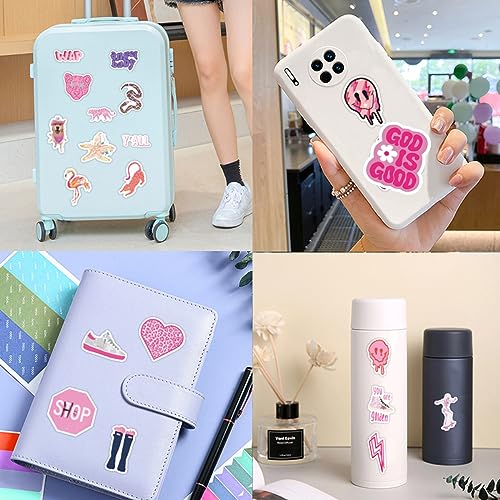 UBOFUGS 110PCS Preppy Vinyl Sticker Party Supplies Vinyl Waterproof Sticker Aesthetic Stickers Decor Pink Party Mobile Phone Stickers for Laptop Water Bottle