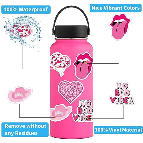 UBOFUGS 110PCS Preppy Vinyl Sticker Party Supplies Vinyl Waterproof Sticker Aesthetic Stickers Decor Pink Party Mobile Phone Stickers for Laptop Water Bottle