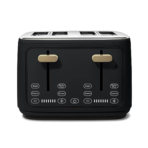 Touchscreen Toaster, Toaster with Touch-Activated Display, Kitchenware by Drew Barrymore (4-Slice, Black Sesame)