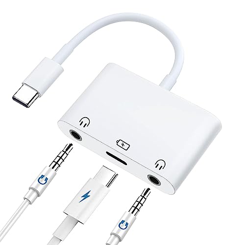 USB C to Dual 3.5mm Headphone Adapter 3-in-1 Type C to Headphone Jack Splitter with Fast Charging Port USB C to Dual Earphone Converter Compatible with iPad Pro Galaxy Pixel HTC etc