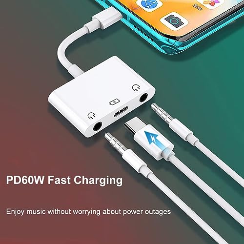 USB C to Dual 3.5mm Headphone Adapter 3-in-1 Type C to Headphone Jack Splitter with Fast Charging Port USB C to Dual Earphone Converter Compatible with iPad Pro Galaxy Pixel HTC etc