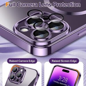 Hython Magnetic Clear Case for iPhone 14 Pro Case [Compatible with MagSafe] [Full Camera Lens Protection] Luxury Plating Edge Slim Soft TPU Cover Shockproof Protective Phone Case, Purple