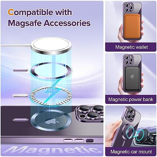 Hython Magnetic Clear Case for iPhone 14 Pro Case [Compatible with MagSafe] [Full Camera Lens Protection] Luxury Plating Edge Slim Soft TPU Cover Shockproof Protective Phone Case, Purple