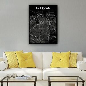 Decoohv Lubbock Tx Map Wall Art Texas USA Map Poster Texas Tech City Street Road Map Wall Decor Room Vertical Canvas Prints Pictures for Bedroom (24x36inch(60x90cm),Unframed)