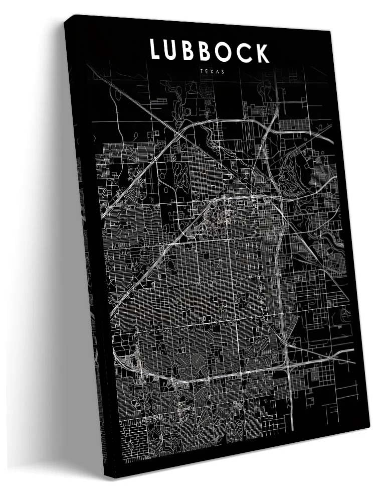 Decoohv Lubbock Tx Map Wall Art Texas USA Map Poster Texas Tech City Street Road Map Wall Decor Room Vertical Canvas Prints Pictures for Bedroom (24x36inch(60x90cm),Unframed)