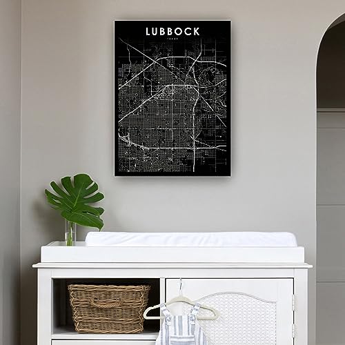 Decoohv Lubbock Tx Map Wall Art Texas USA Map Poster Texas Tech City Street Road Map Wall Decor Room Vertical Canvas Prints Pictures for Bedroom (24x36inch(60x90cm),Unframed)