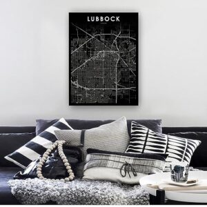 Decoohv Lubbock Tx Map Wall Art Texas USA Map Poster Texas Tech City Street Road Map Wall Decor Room Vertical Canvas Prints Pictures for Bedroom (24x36inch(60x90cm),Unframed)