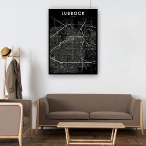 Decoohv Lubbock Tx Map Wall Art Texas USA Map Poster Texas Tech City Street Road Map Wall Decor Room Vertical Canvas Prints Pictures for Bedroom (24x36inch(60x90cm),Unframed)