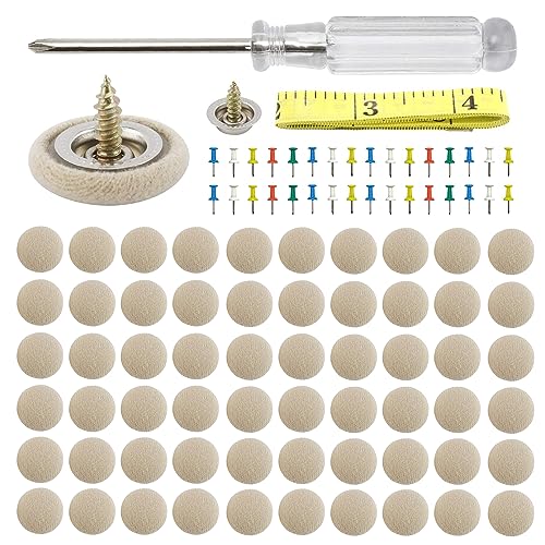 Kewucn 60 PCS Car Roof Headliner Repair Kit, Vehicle Roof Snap Rivets Retainer with Installation Tool, Auto Interior Ceiling Cloth Fixing Repair Button, Suitable for Most Cars (Beige Flannelette)