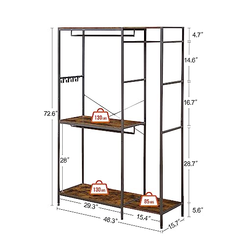 Wollmix Clothes Rack,Clothes Rack with Shelves,Freestanding Closet Organizer for Living Bedroom Room Kitchen Bathroom Entryway Office Storage Shelves Clothes Hanging Rack,Rustic Brown