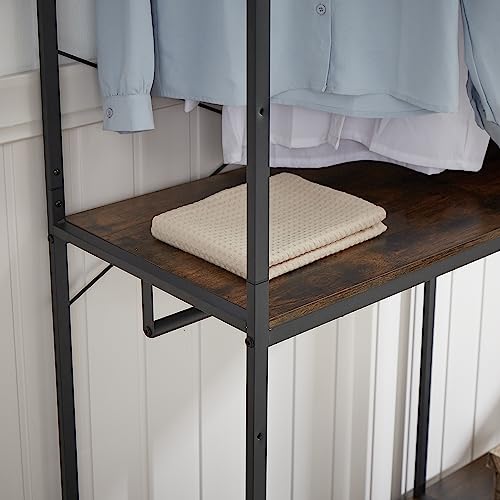 Wollmix Clothes Rack,Clothes Rack with Shelves,Freestanding Closet Organizer for Living Bedroom Room Kitchen Bathroom Entryway Office Storage Shelves Clothes Hanging Rack,Rustic Brown