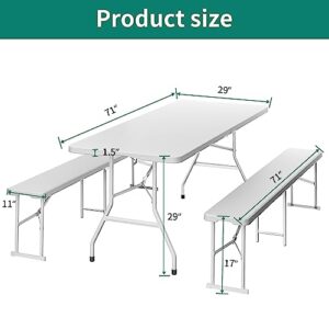 YITAHOME 6ft Portable Picnic Table Bench Set, Heavy Duty Camping Picnic Table Set, Fold up Picnic Table for Outdoor Camping Picnic Parties/Indoor Events, White