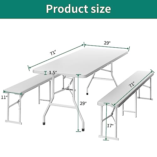 YITAHOME 6ft Portable Picnic Table Bench Set, Heavy Duty Camping Picnic Table Set, Fold up Picnic Table for Outdoor Camping Picnic Parties/Indoor Events, White