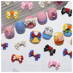 bow tie nail charms for acrylic nails，70pcs girl cute resin nail rhinestones decoration,nail jewels y2k accessories for nail art supplies manicure craft diy bbatt-happy